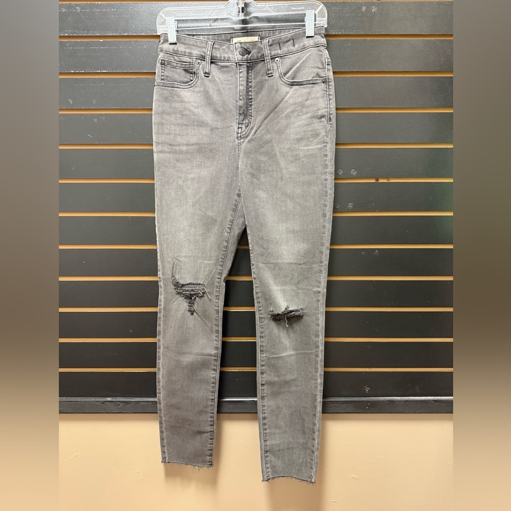 Madewell Curvy High Rise Skinny Jeans Gray Distressed Raw Hem 27